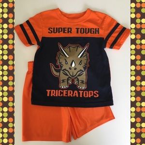 Orange & Navy 2 Piece Dinosaur Shorts & Tee Set